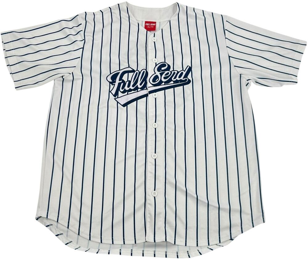 Men's White Blue Pinstripe 2020 Full Send Button Up Baseball Jersey XL Nelk Boys